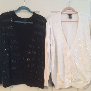 2 Sequined Black & White Cardigan Sweaters 4X